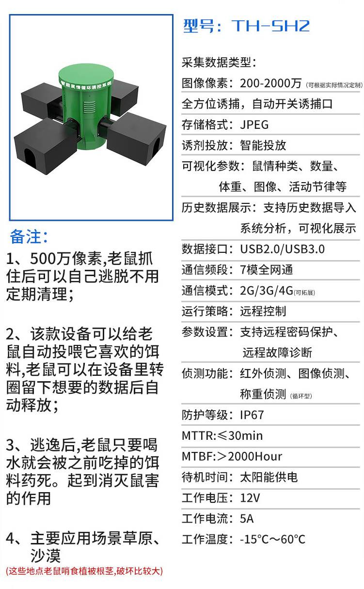 草原鼠害智能監(jiān)測設備技術參數